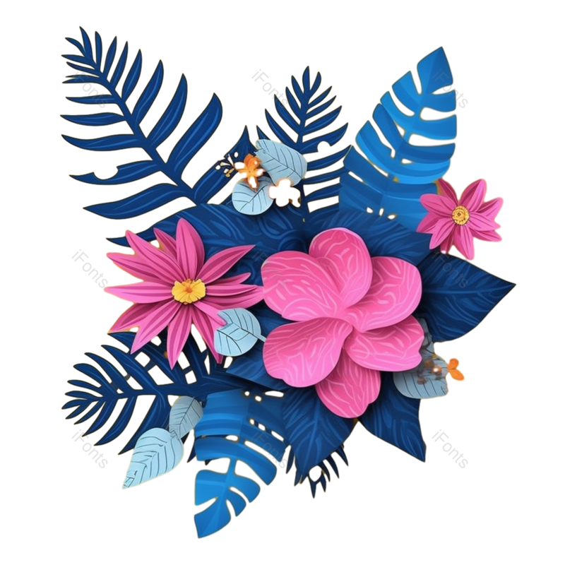 卡通图片,剪纸花元素,剪纸花朵PNG,夏天免抠素材